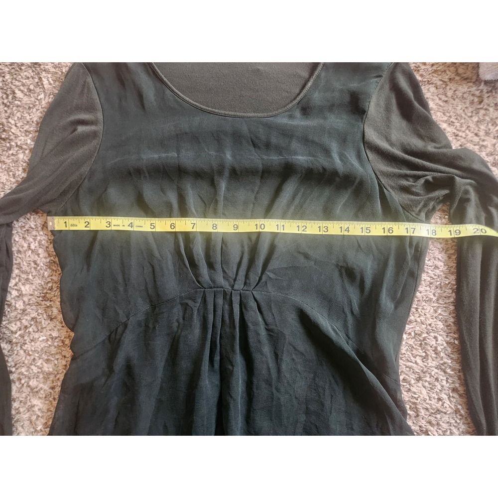 Lola & Sophie Green Silk Front Layered Long Sleeve Top Size M Made in USA - Picture 6 of 8